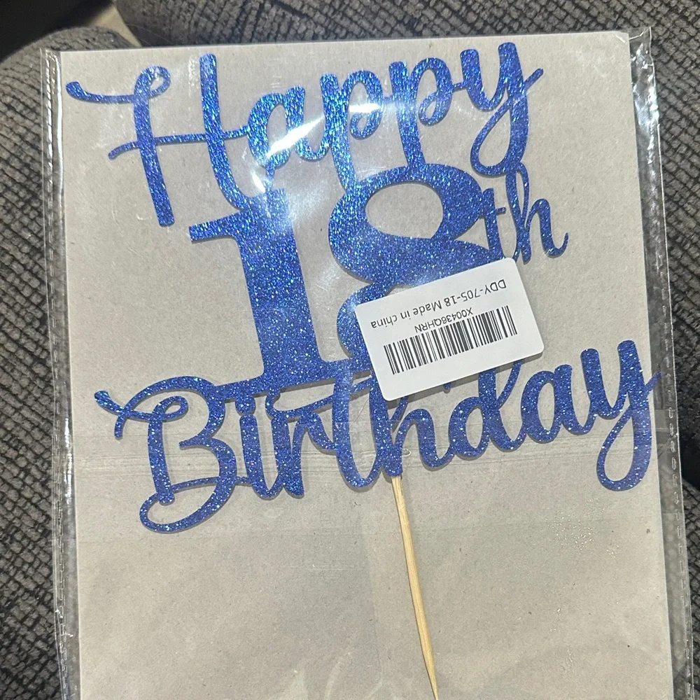 Blue Glitter 'Happy 18th Birthday' Cake Topper